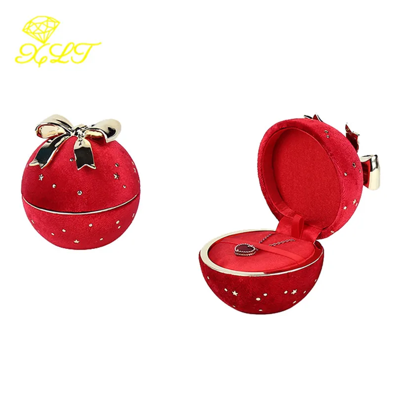 Gypsophila Round Jewelry Box Creative Corduroy Bow Ring Box Jewelry Boxes and Packaging For Ring Earring Pendant Organizer