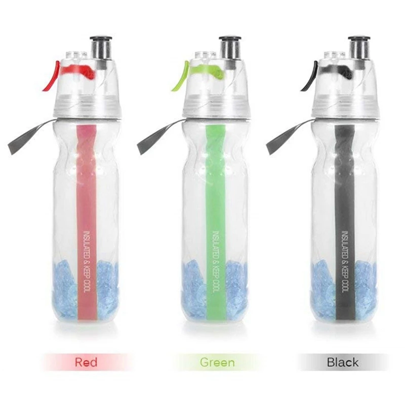 Water Bottles Insulated Mist Spray Water Bottle Double Layer Ice Cold Bottle Sports Outdoor Drinking Kettle