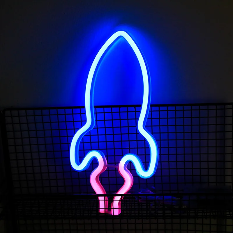 Luci al neon a razzo, USB o alimentate a batteria, club per feste in camera, decorazione per feste spaziali, regalo per adolescenti