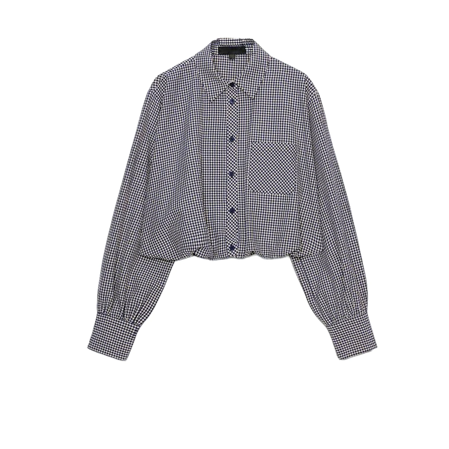 Winter New Arrival Women's Commuter Sle Long Sve Collared Small Plaid Balloon irt Top French Sle Slim Fit Polyester