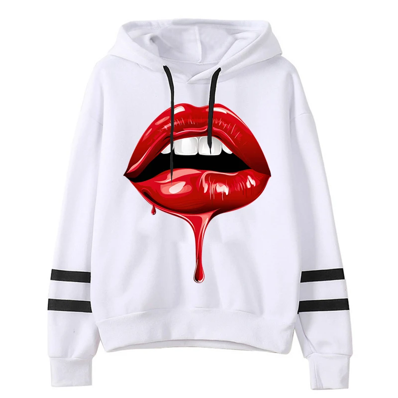 

2024 Sexy Girl Red Lips Graphics Women's Hoodie Loose Romantic Lipstick Lover Drawstring Pullover Long Sleeve Fashion Sweatshirt