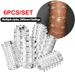 6PCS Textured Cock Penis Sleeve Sheath Penis Extension Sleeve Penis Condoms Penis Covers Delay Sex Toys For Men Delay Time