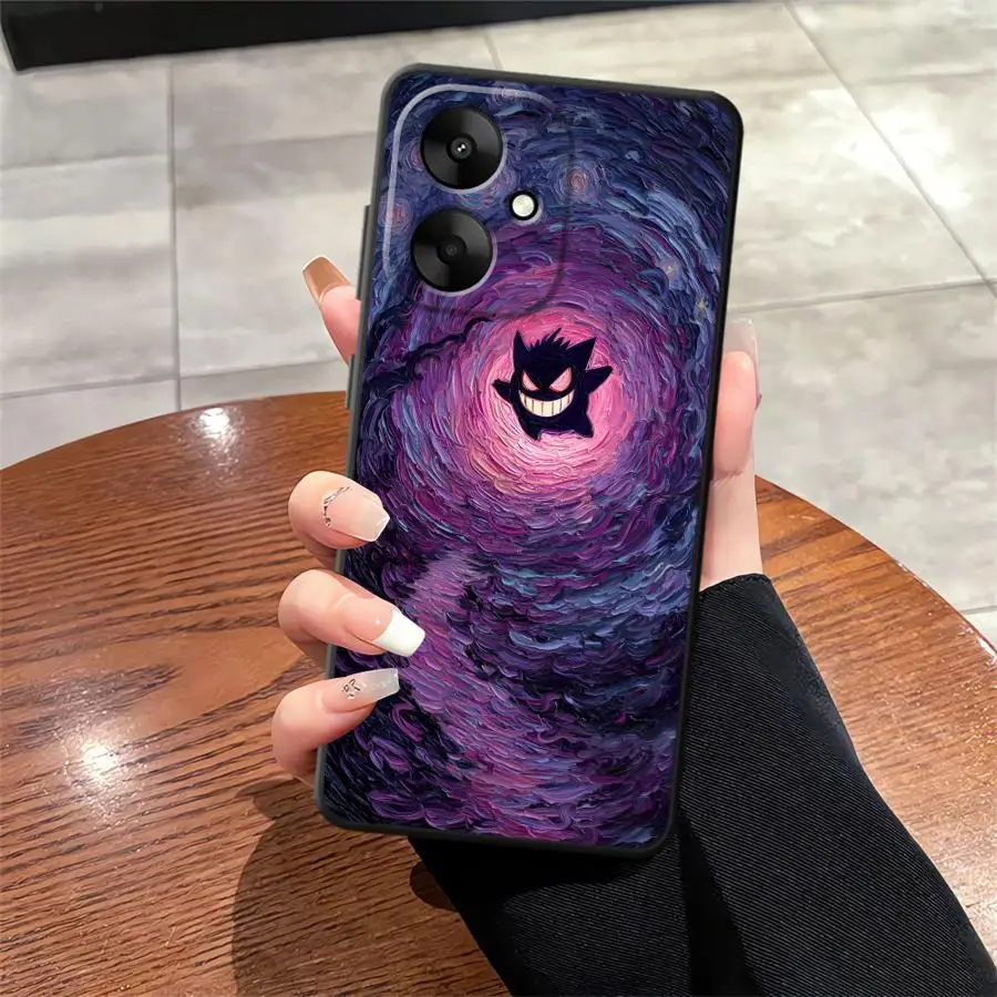 เคสสำหรับ Xiaomi Redmi 12C 13C A1 A2 Plus 9 A4 10 A3 A5 K40 K80 Pro 14C สีดำ เคสโทรศัพท์แบบนิ่ม ลายโปเกมอน น่ารัก เก็นการ์