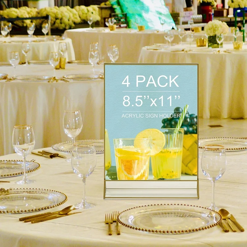 4Pack 8.5X11 Gold Picture Frame Acrylic Sign Holder Wedding Signs Table Numbers Menu Holders Kit