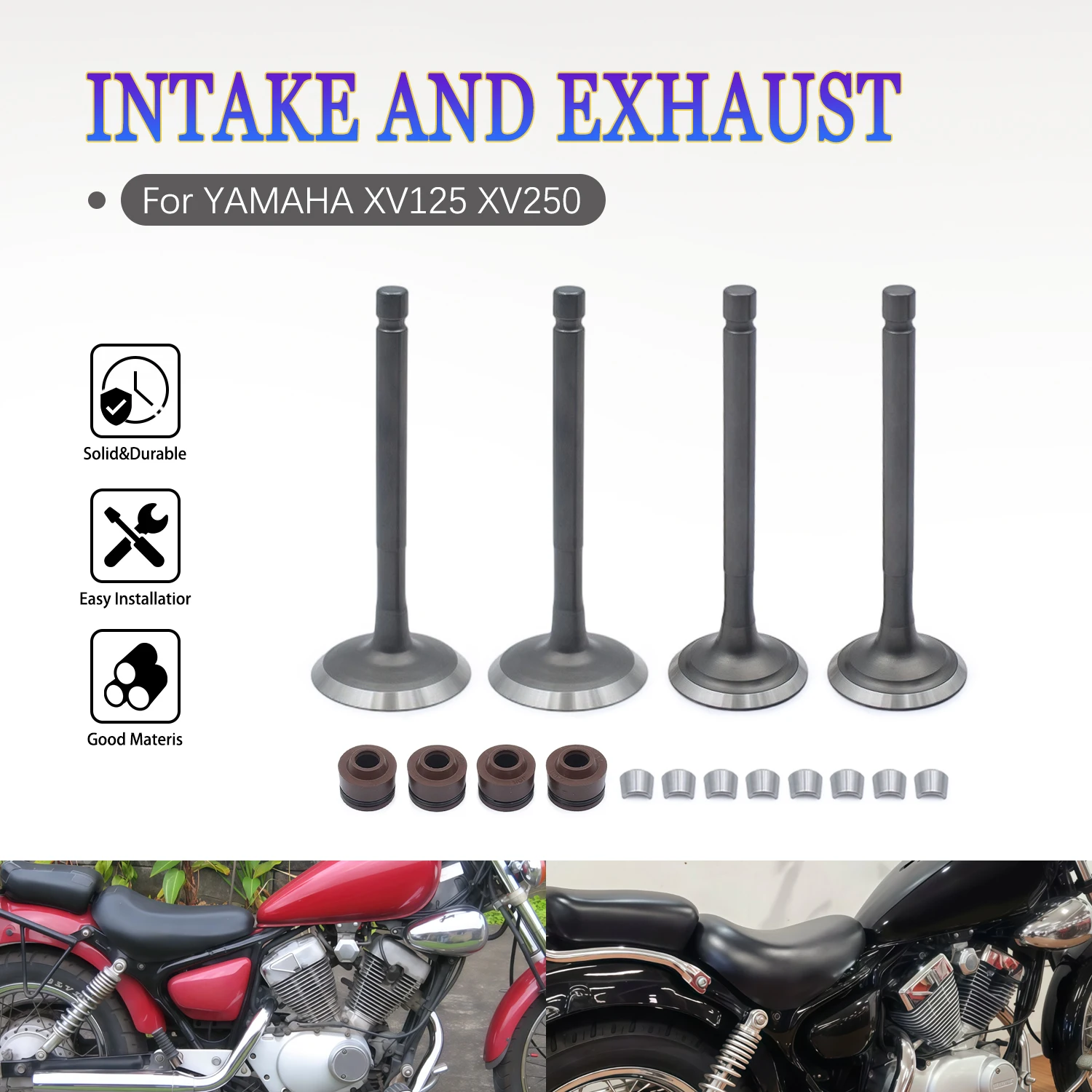 

Motorcycle For YAMAHA XV125 XV250 Virago XVS250 SRV250 XC125 Cygnus YFM80 Intake Exhaust Valves Engine Part kit