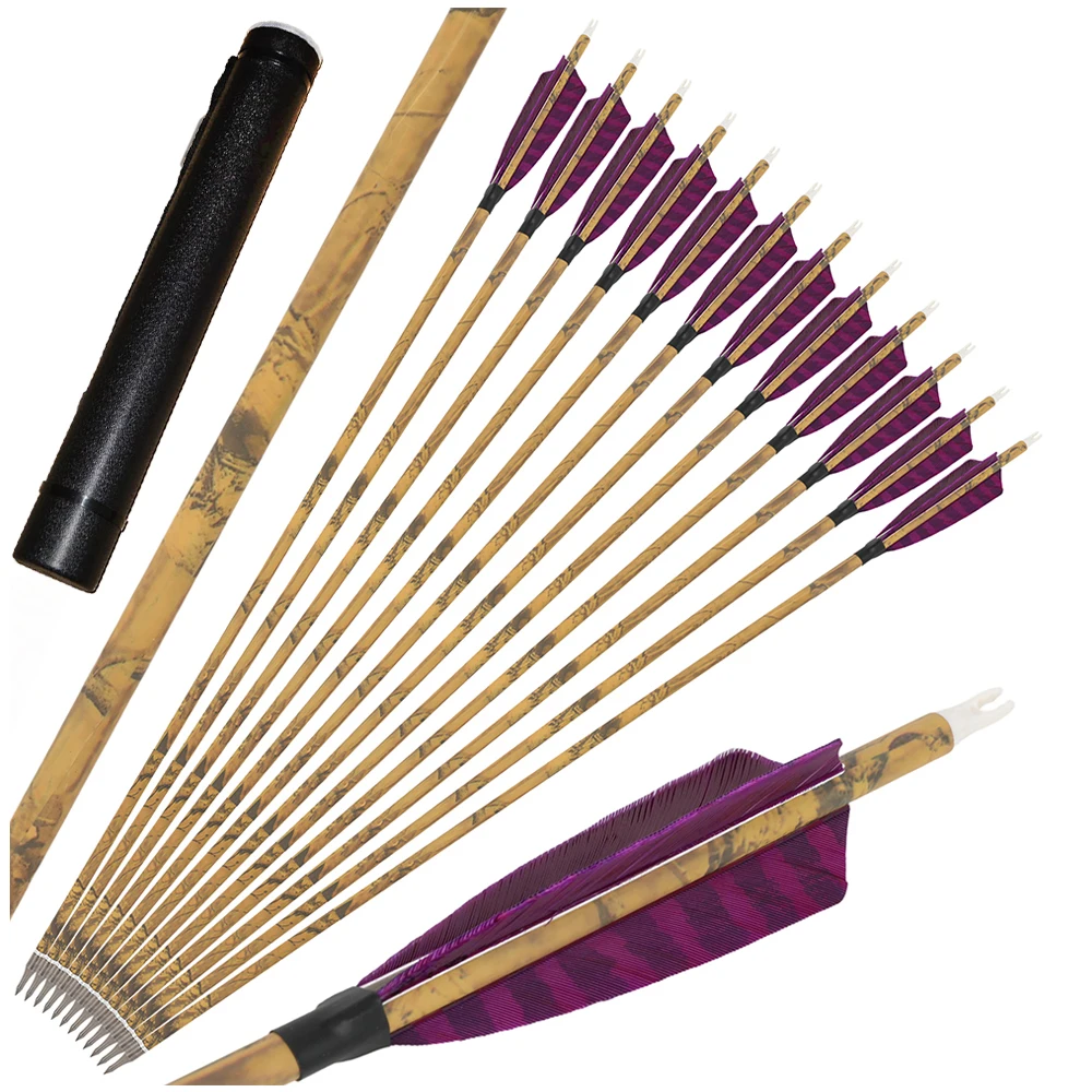 

12/24pcs 500 Spine Hybrid Carbon Arrows Set with Arrow Quiver for Outdoor Hunting & Target Practice Compound Recurve Bow Acc