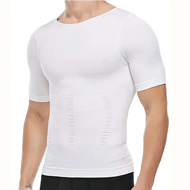 Camiseta sin mangas con corsé para hombre, ropa moldeadora de compresión muscular para Fitness, manga corta