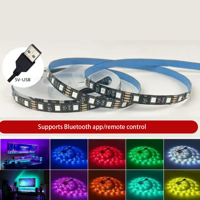 3-مفتاح LED RGB شرائط مصباح 5 فولت غرفة الديكور سيارة الديكور جو شريط إضاءة 1 متر ، 2 متر ، 3 متر ، 5 متر ، إضاءة خلفية للتلفاز USB ضوء