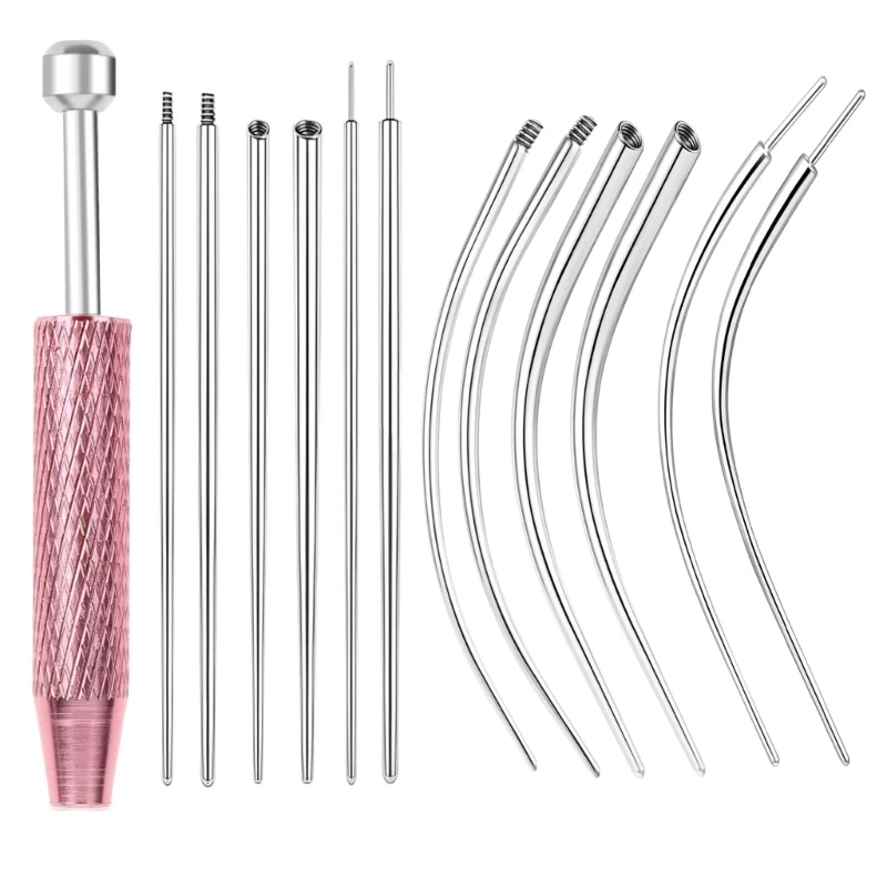 13PCS Professional Body Piercing Set with Metal Needle and Pink Grasper
