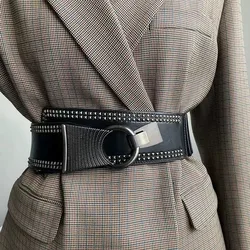 Waist Cover Women's Summer Outdressing Decorative Suit Dress Retro Rivet Versatile Fashion Belt Black Wide Waist Decoration Belt