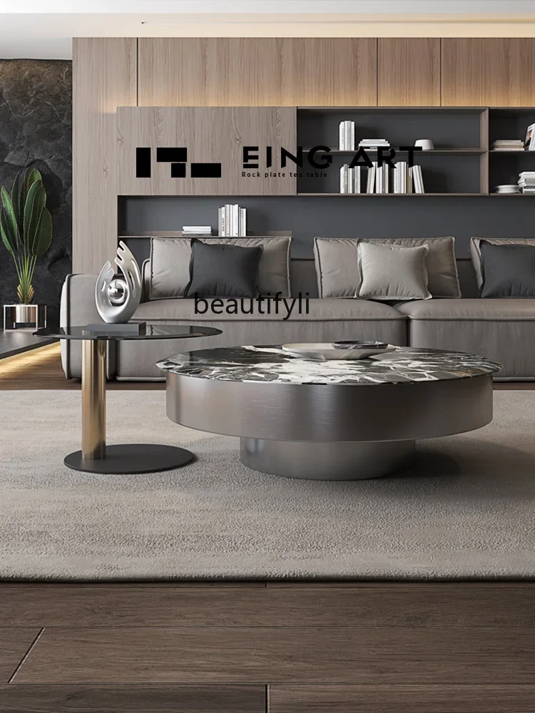 X Moderno e minimalista italiano minimalista di fascia alta in marmo di design Nuovo tavolo da tè rotondo di fascia alta Mobili da soggiorno