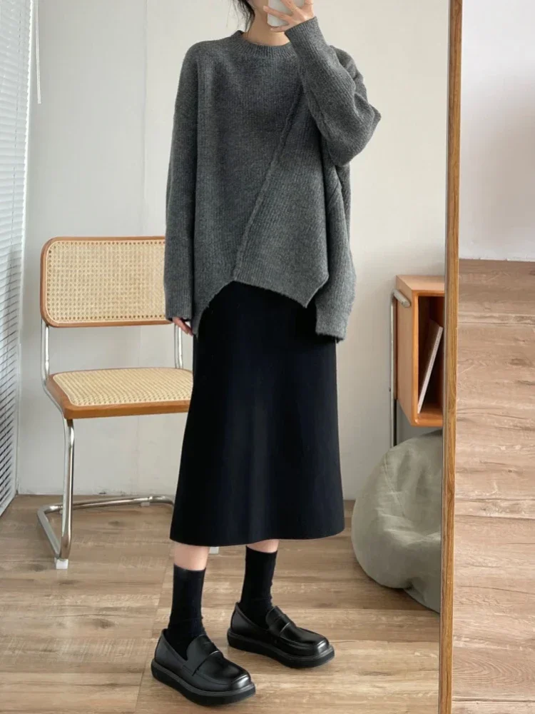 

Fashion Tops 2023 Women Oversized Sweater Women Pullover Autumn Winter New Round Neck Long Sleeve Knitted Korean Fashion Tops