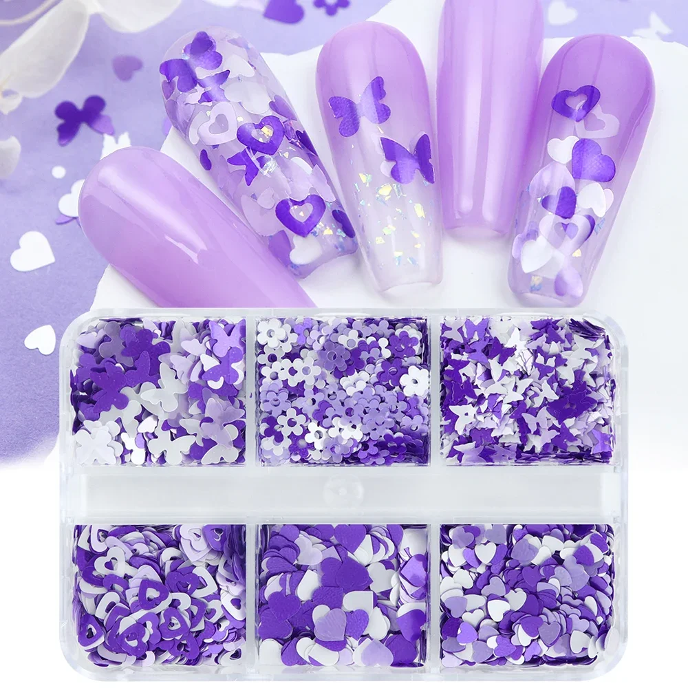 Mieszane białe czerwone serca miłosne motyl Nail Art cekiny walentynki Manicure płatki brokatowe DIY akcesoria do dekoracji paznokci