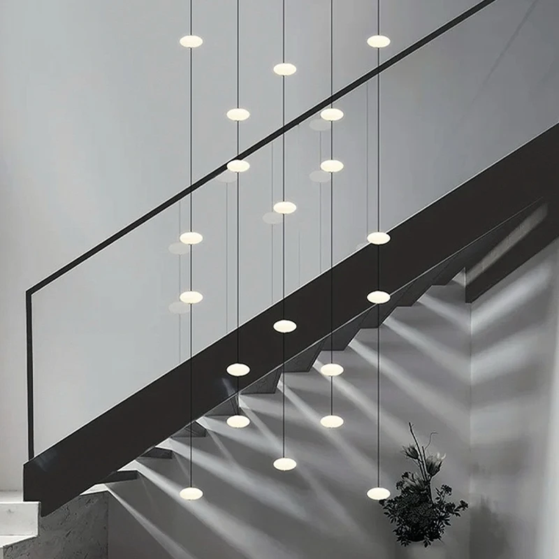 Minimalist Showcase Lamp Decoration High Ceiling House Modern Chandelier Stairwell Pendant Lights Series Connection LED Lighting
