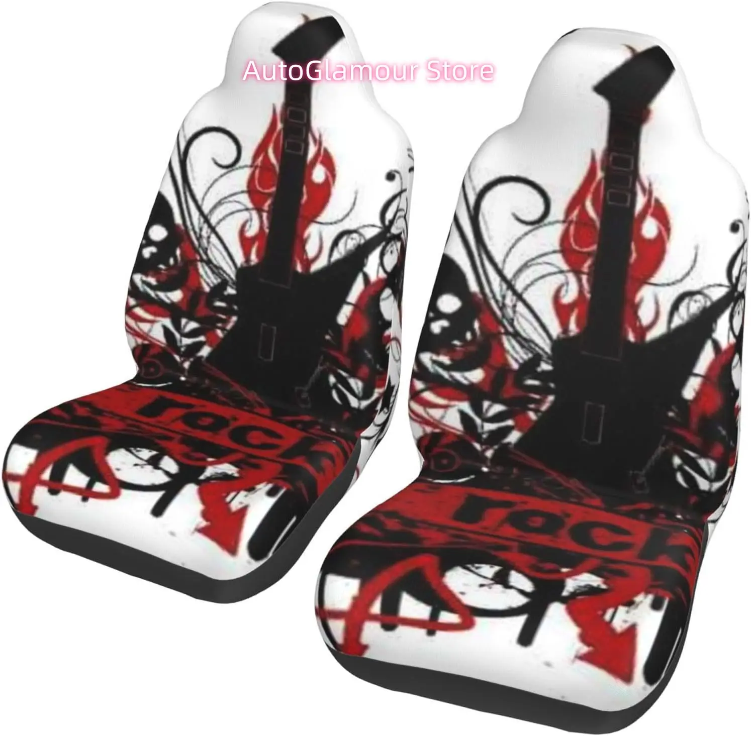 Rock and Roll Guita Skeleton On The White Background Universal Car Seat Covers 2-Piece Set - Stretch-to-Fit Front Seat Protector