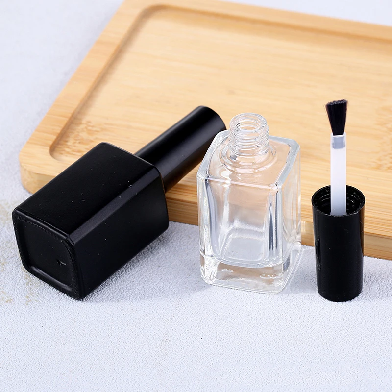 1PCS 15ml Black Lid Quadrate Shaped Empty Glass Nail Polish Clear Bottles Empty Nail Polish Bottle Refillable Round Black Glass
