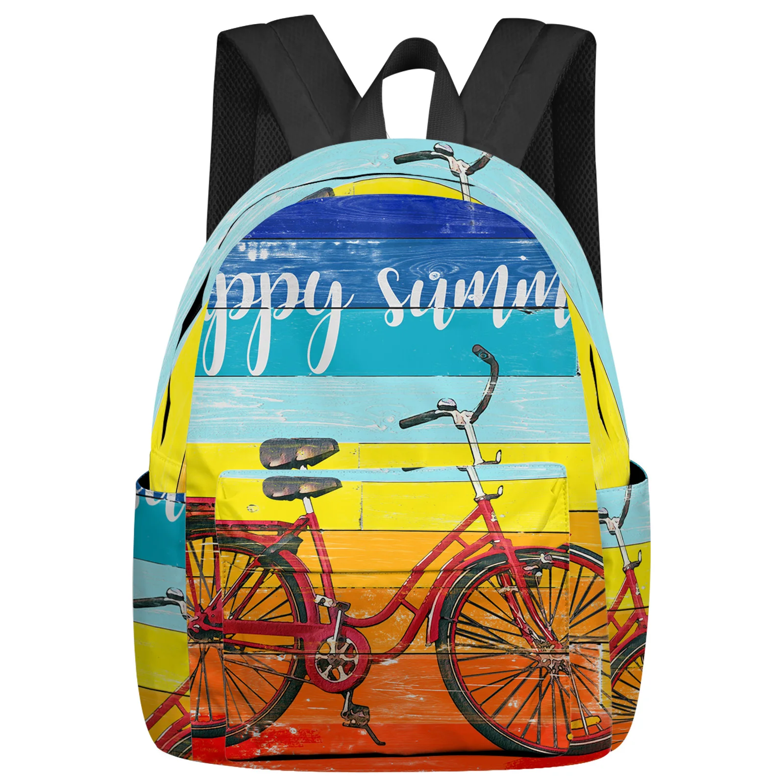 Rainbow Wood Grain Bicycle Retro Women Man Backpacks Waterproof School Backpack For Student Boys Girls Laptop Bags Mochilas