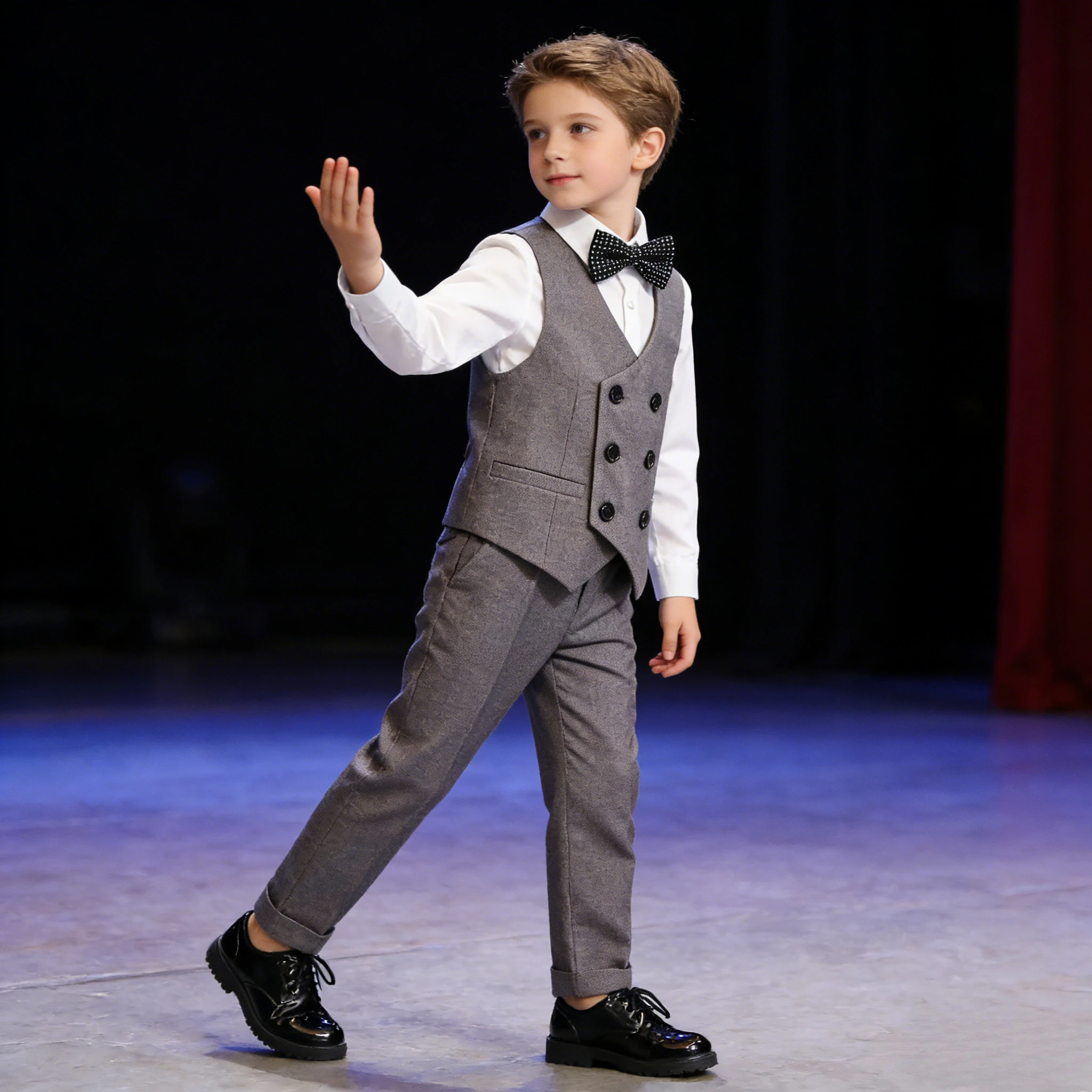 Boys Business Suit Spring Summer 2026 British Plaid Flower Child Wedding Outfits Gray Handsome Kids School Uniform Blazer Set
