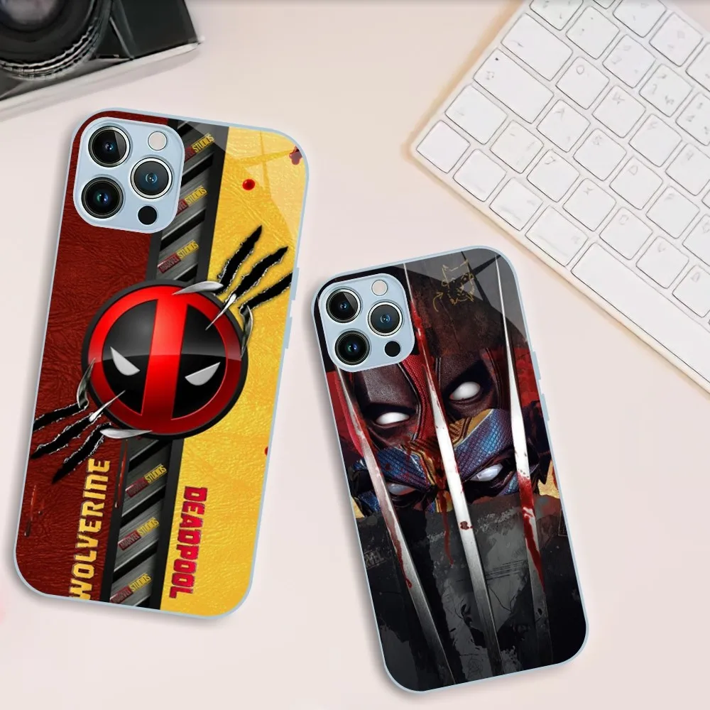 MINISO Marvel Deadpool W-Wolverine LOGO Phone Case For iphone Tempered Glass 11 14 12 13 Mini Pro Plus X XS MAX XR Cover