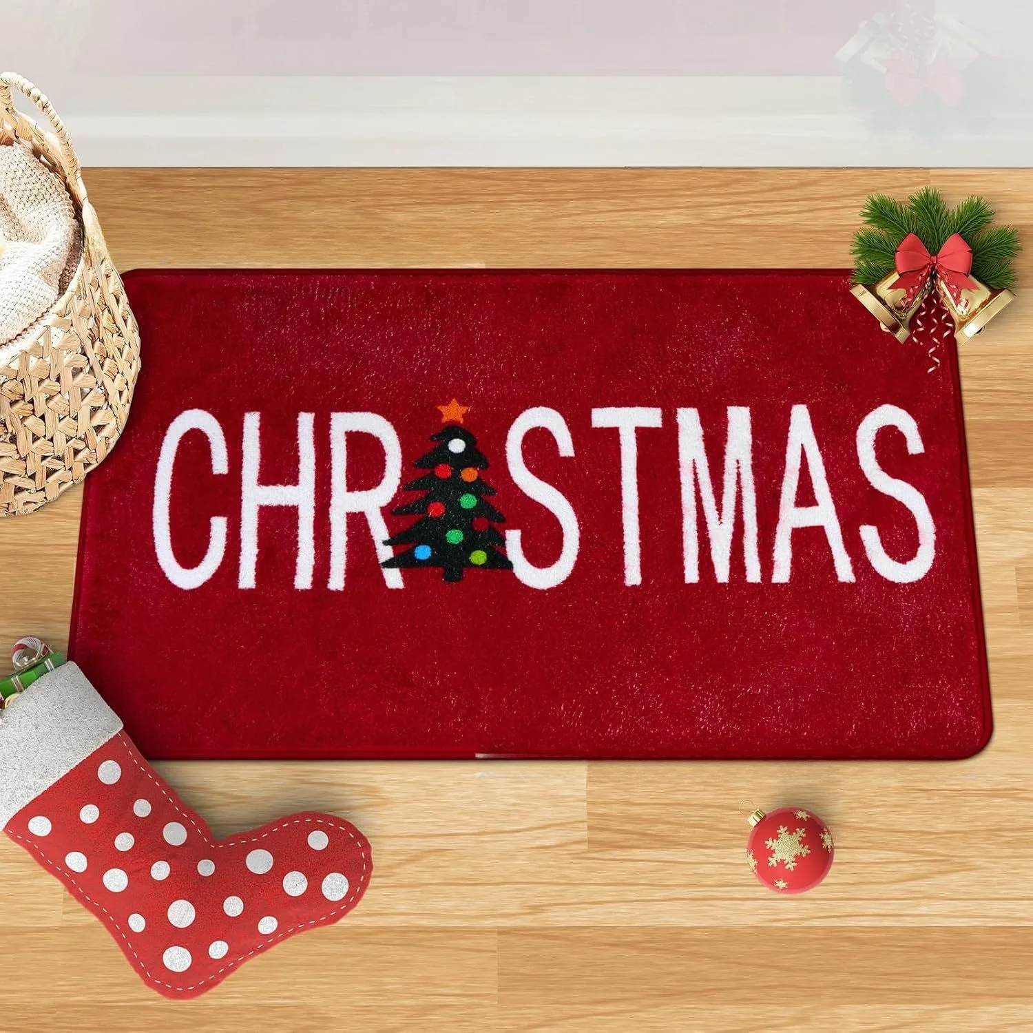 VIKAMA Christmas Themed Entrance Door Plush Doormat Living Room Bedroom And Hallway Anti Slip Easy Clean Festive Decorative Rug