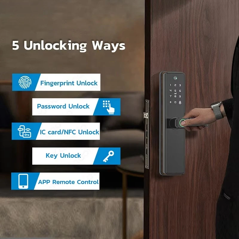 Finger Print Lock Combination High Security Digital Biometric APP Anti Theft Lock Wifi Tuya Smart Camera Door Lock