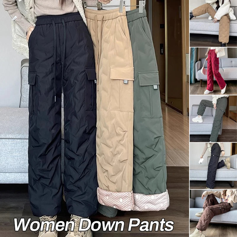 Women Thicken Warm Down Cotton Trousers Winter Outerwear Work Cargo Pants Snow Wear Bloomer Windproof Quilted Harem Pants