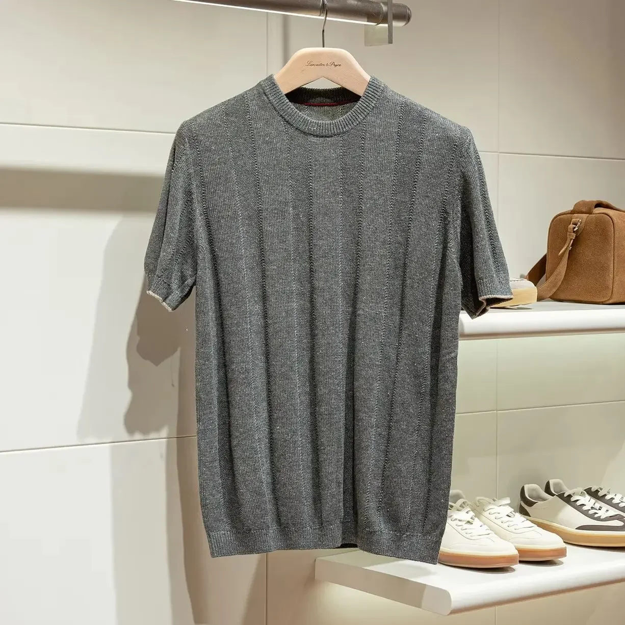 [Cozy Slack] High-count linen cotton blend, summer men's crew neck knitted jacquard short-sleeved T-shirt