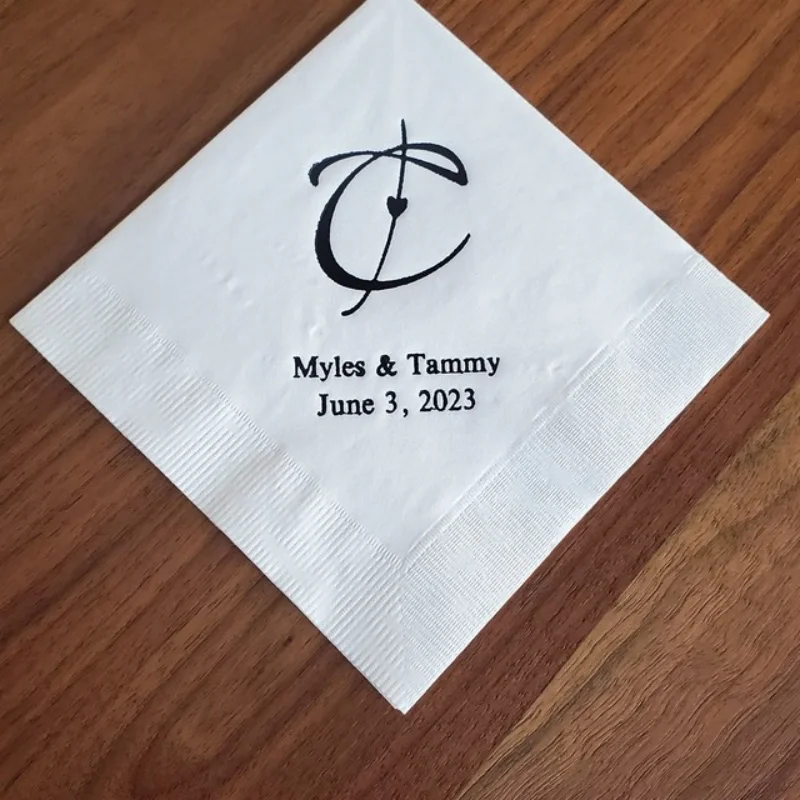 

Custom Decorative Initial Personalized Napkins, Wedding Napkins, Anniversary, Baby Shower, Bachelorette, Retire, 50Pcs