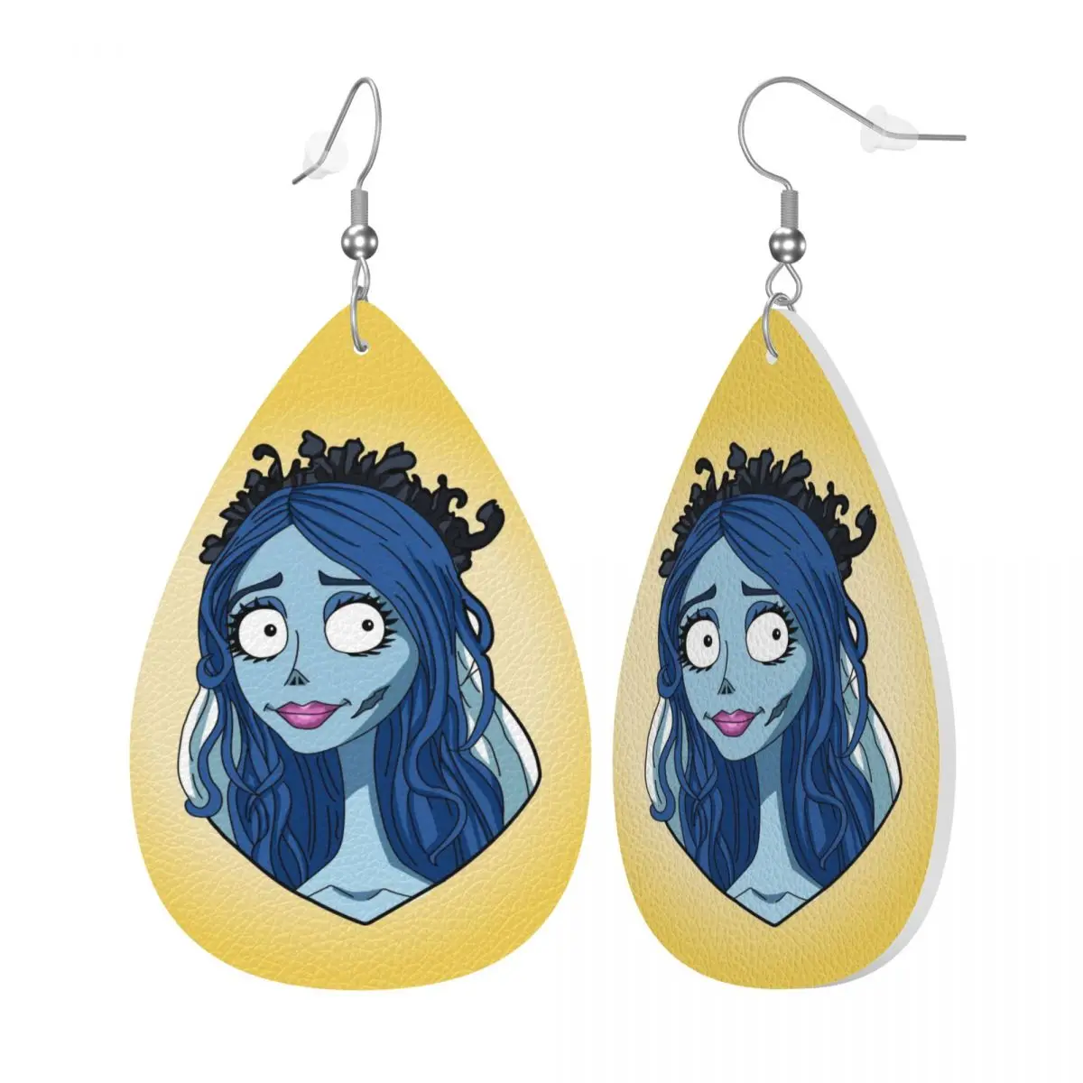 Custom Anime Movie C-Corpse Bride Leather Teardrop Earrings For Women Sorrow Love Story Jewelry Accessories For Valentine's Day
