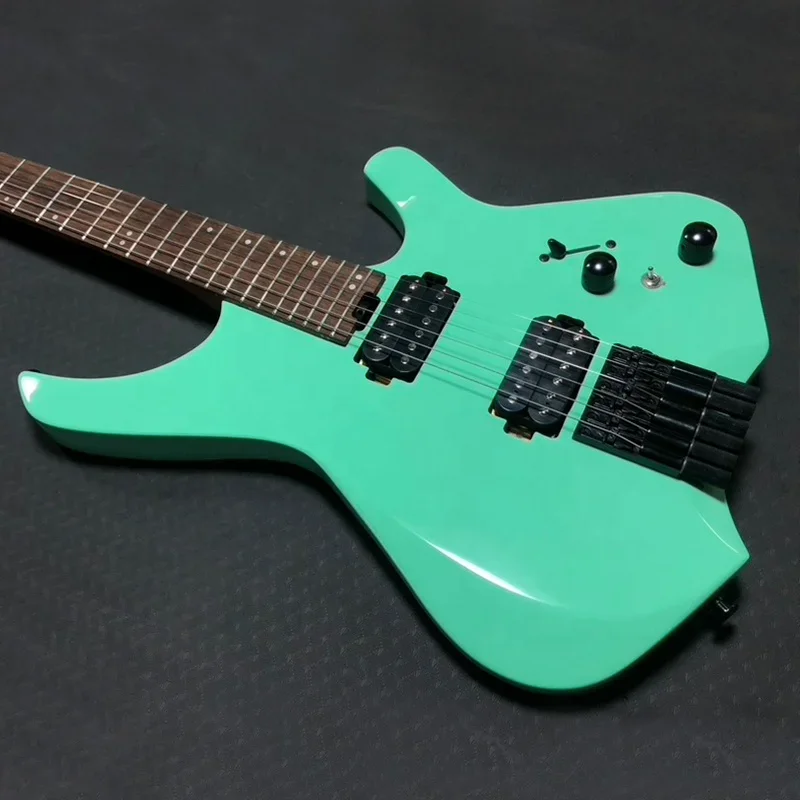 High Quality Custom OEM Cheap Solid body Unbranded Cool Shaped Headless Travel 6 string Electric Guitar