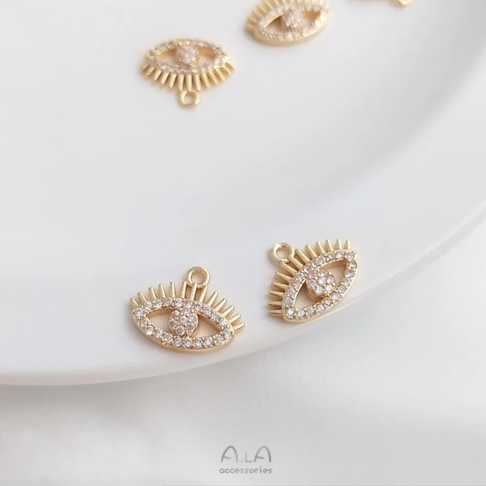 1 Uds. De dijes de cobre de Color dorado de 14K, colgante de ojo de circón en miniatura, accesorios hechos a mano, pulsera, collar, oreja