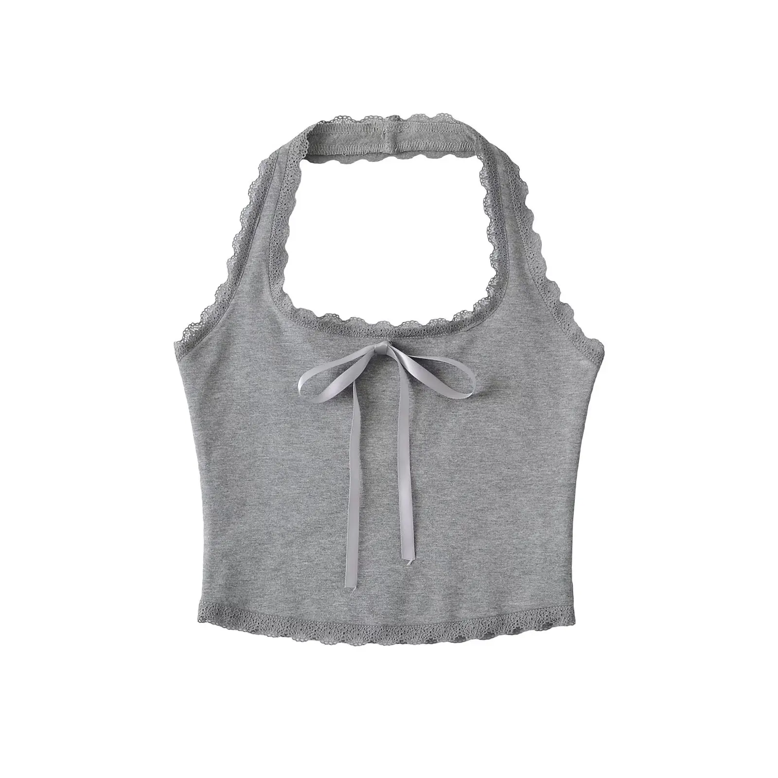 Sexy Lace  Knot Halter Vest Slimming Outerwear Sweet Style Short Length Chinese Production Summer Thin Model Fit Top