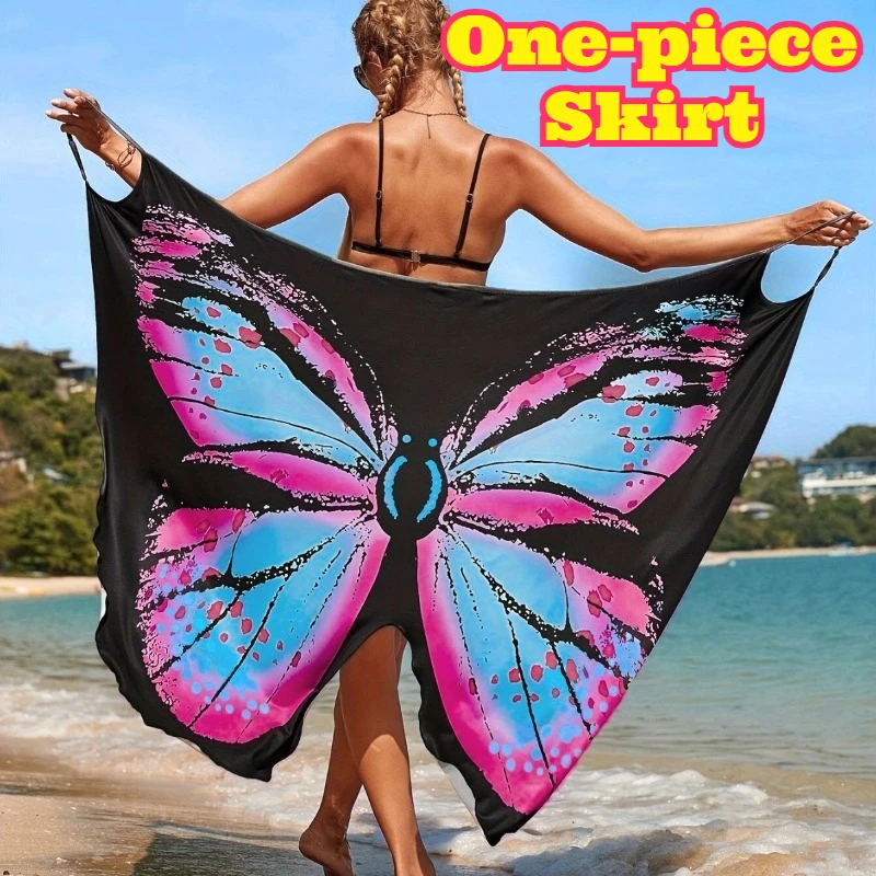 

Women Sexy Beach Skirt Butterfly Print Wrap Cover Up Elegant Seaside Vacation Outfit Lightweight Summer Beachwear Fashion Soft