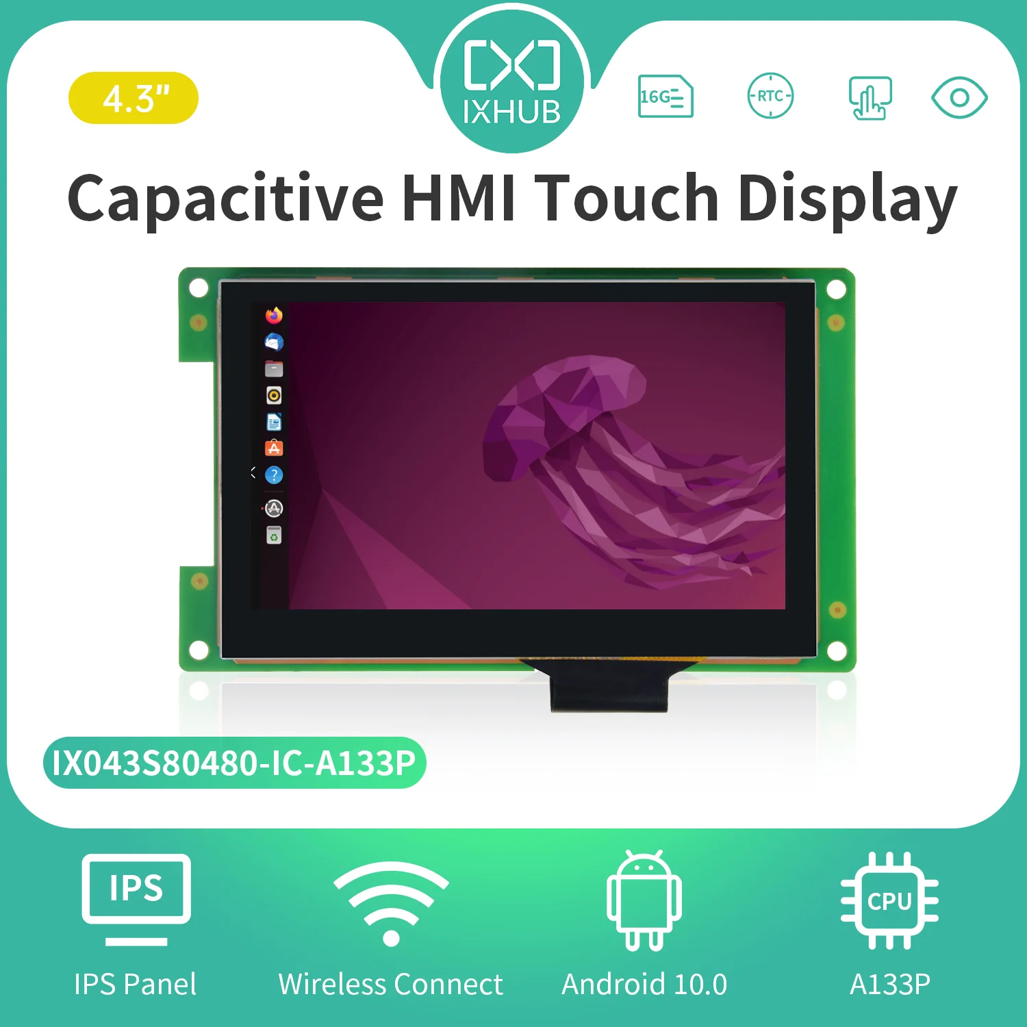 IXHUB IX043S80480-IC-A133P Intelligence Screen Center Control Module Display Android Linux LCD Capacitive Touch Panel 8GB EMMC