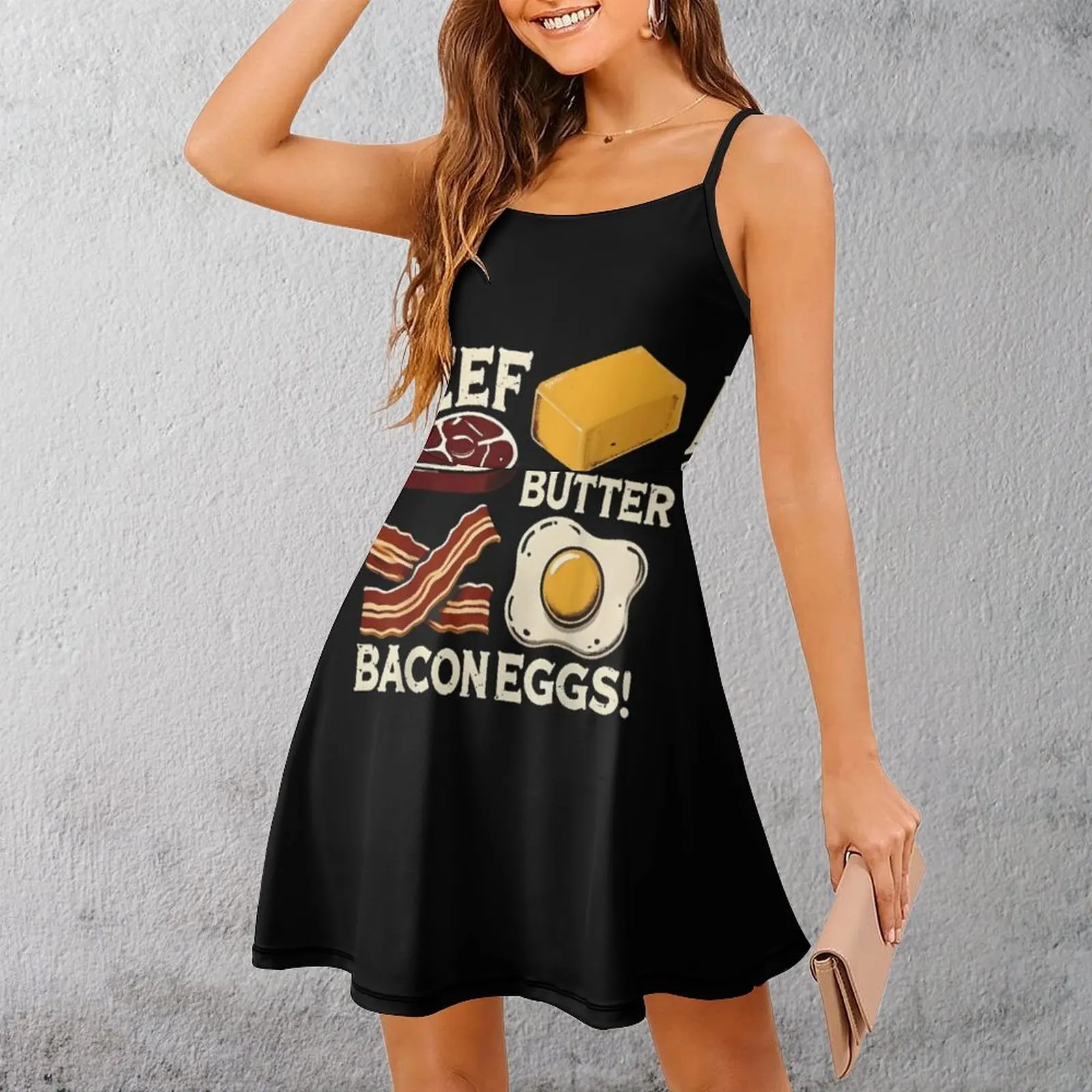

Beef Butter Bacon Eggs! Women's Sling Dress Cute Sexy Woman's Clothing Geek Vacations Suspender Dress