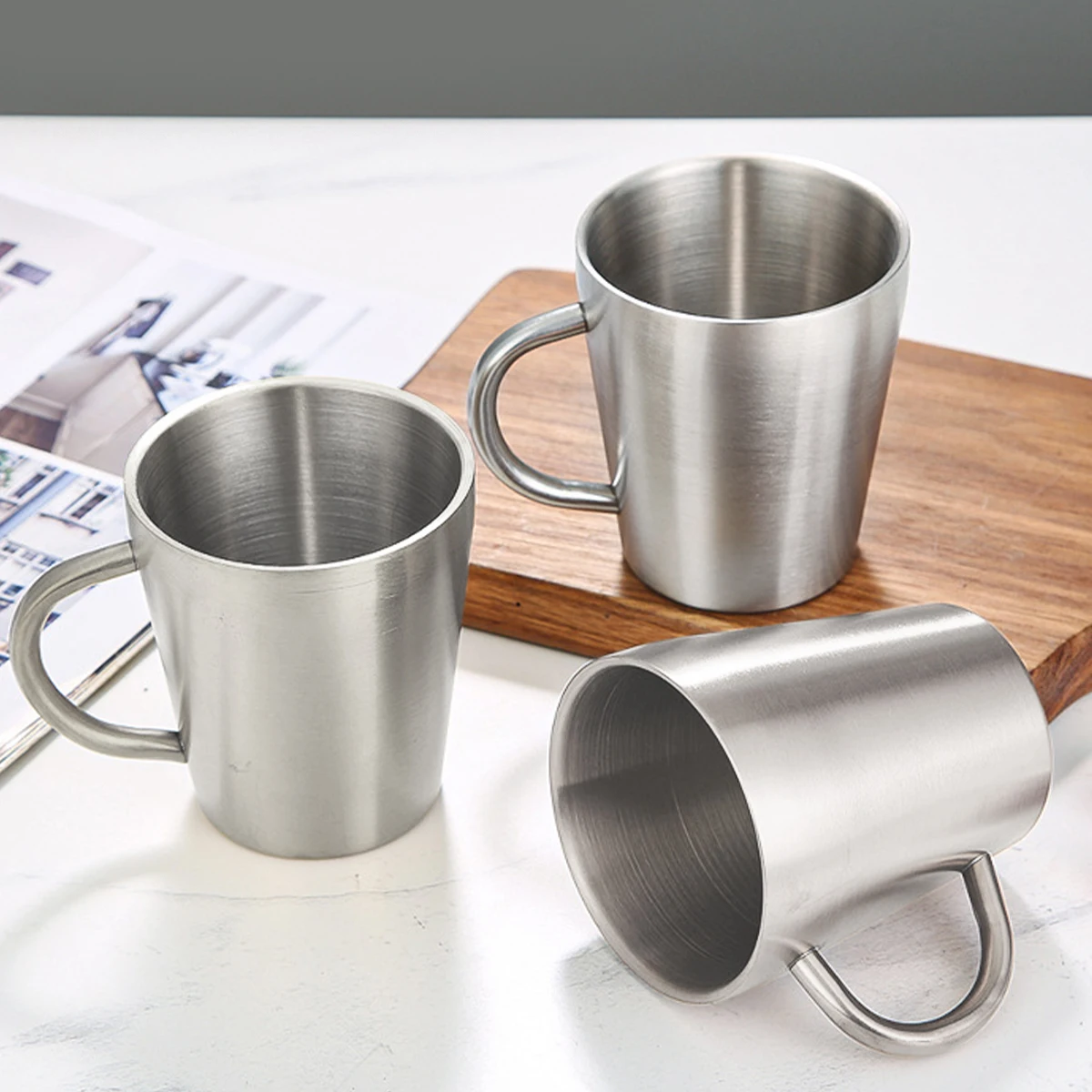 

Double Layer Drinking Cup For Kids 304 Stainless Steel Water Mug With Handle Anti Scalding Children Milk Coffee Cup Drinkware