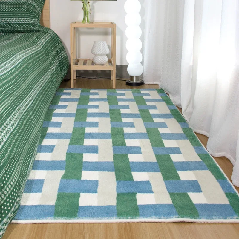 Minimalist Carpet Living Room Home Decoration Carpets Bedroom Bedside Blanket Strip Girls Room Floor Mat Green Plaid Rugs 러그