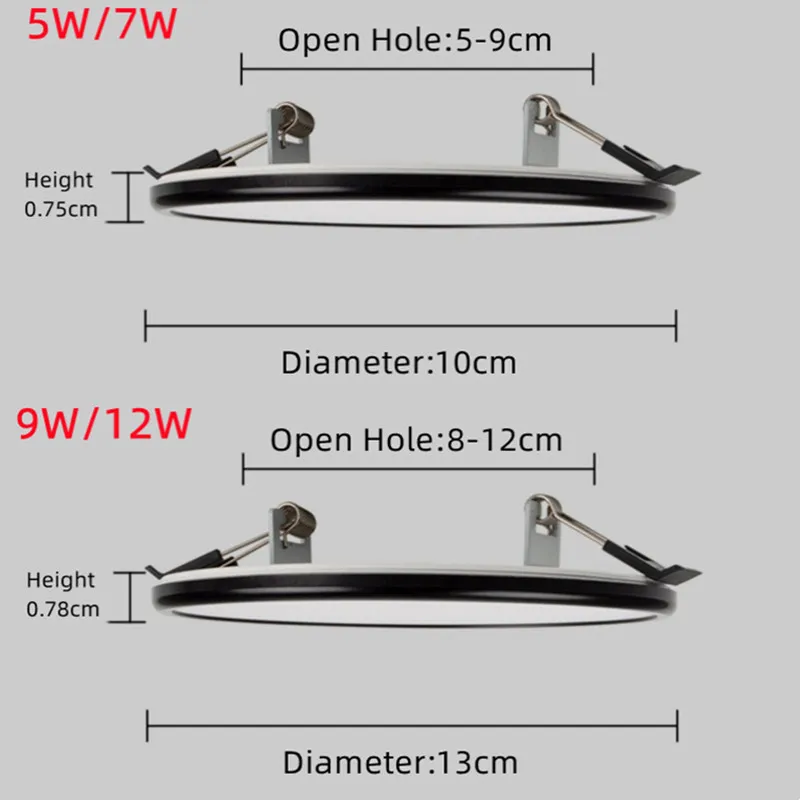 5W 7W 9W 12W Dimmable Ultra Thin Panel Light Recessed Downlights Ceiling Lamp Spot Bulb AC110-220V +Led Driver