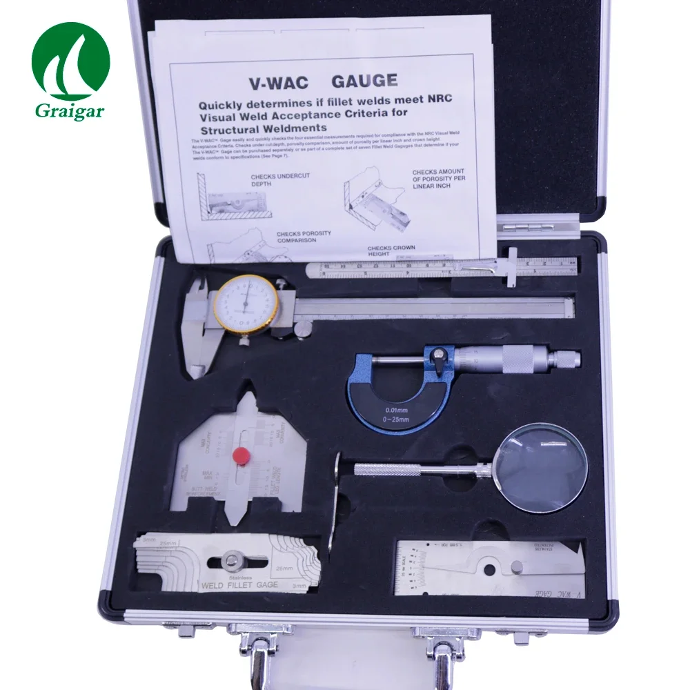 

Metric Stainless Steel Welding Gauge Tooling Kits Combine Suit 7 Pieces Calliper Micrometer Magnifier