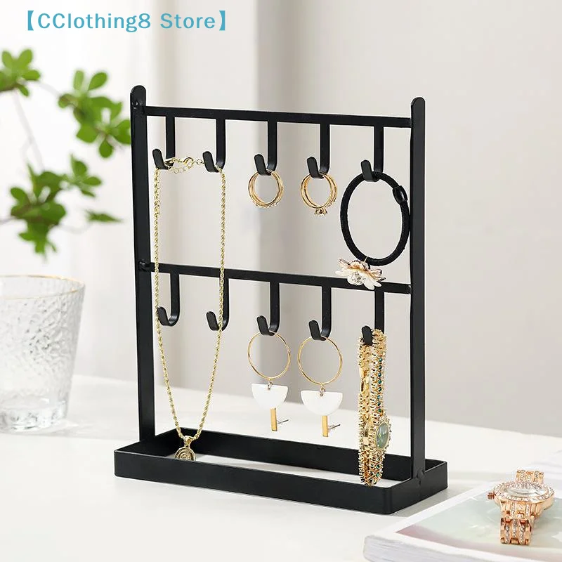 

1Pcs Metal Jewelry Display Stand 2 Tier Earring Necklace Holder Organizer Rack With Hooks And Tray【AliS8】