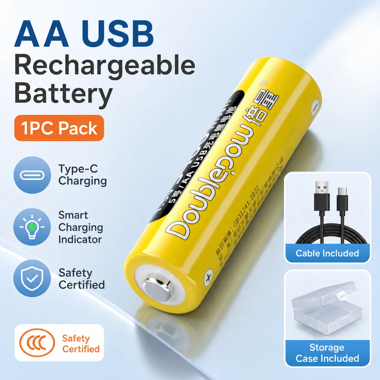 

Type-C Charging 1.5V AA 3400mAh Rechargeable Lithium Ion Battery For Smart Lock Remote Control Toys
