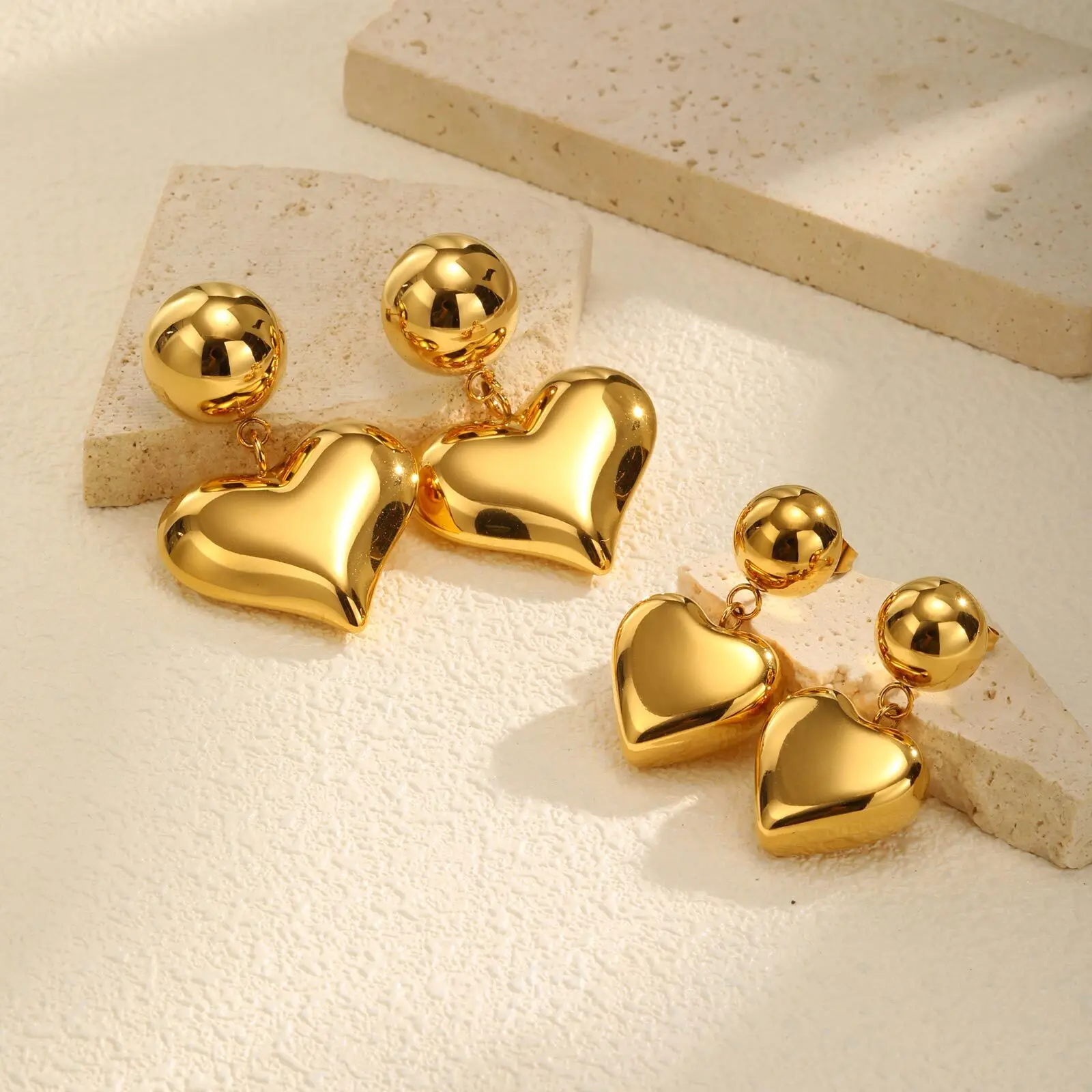

Gold Plated Heart Drop Dangle Earrings for Women, Chunky Thick Heart Earring Stainless Steel French Hypoallergenic Jewelry