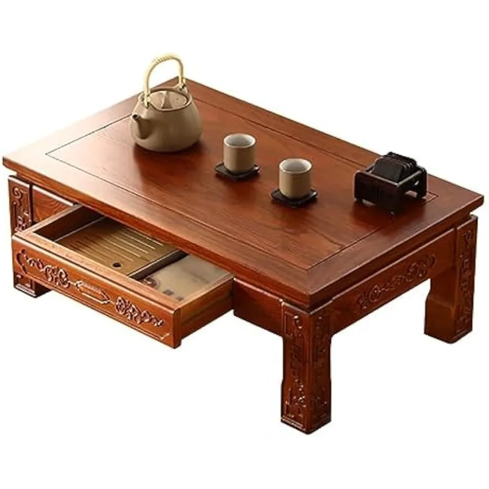 

Antique Coffee Table, Japanese Style Low Wooden Table Tea Table with Drawers, for Tatami, Bedroom, Bay Window, Tea Room (Color :