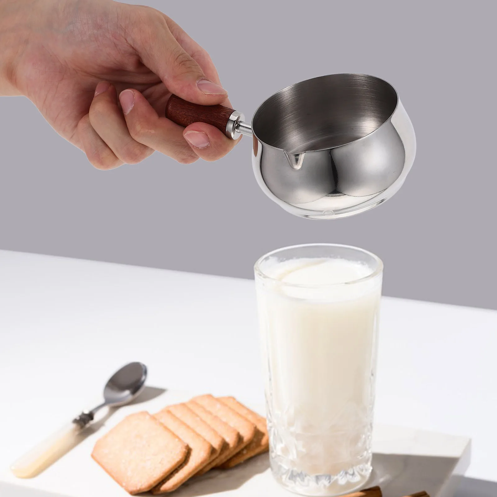 

Sauce Cup Stainless Steel Large Sauce Dipping Bowl Wooden Handle Pudding Condiment Cups Salad Party