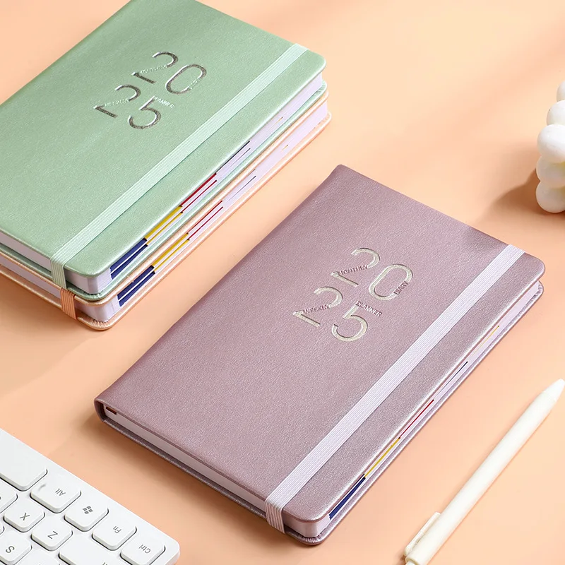 2025 Planner English Version Of The Schedule Hard-faced Strap Notebook Elastic Band Calendar Note Book Dairy Daily Planner Book