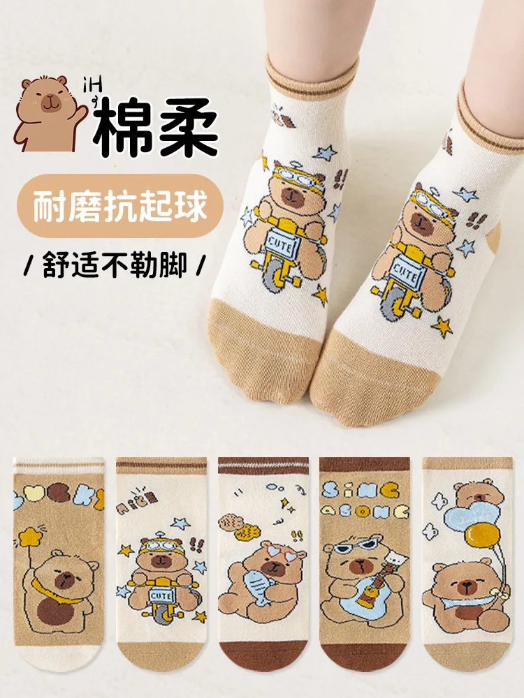 

5Pair For Capybara Mid-Calf Socks GirlsSpring/Summer kawaii Baby Cartoon Cotton Socks Sweet Cute Middle Childrens Princess Sock