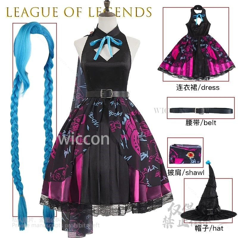 

[Cos C COS] League of Legends Jinx Arcane Cosplay Costume Loose Halloween Demon Anime Party Outfit Full Set Props Gothic Style