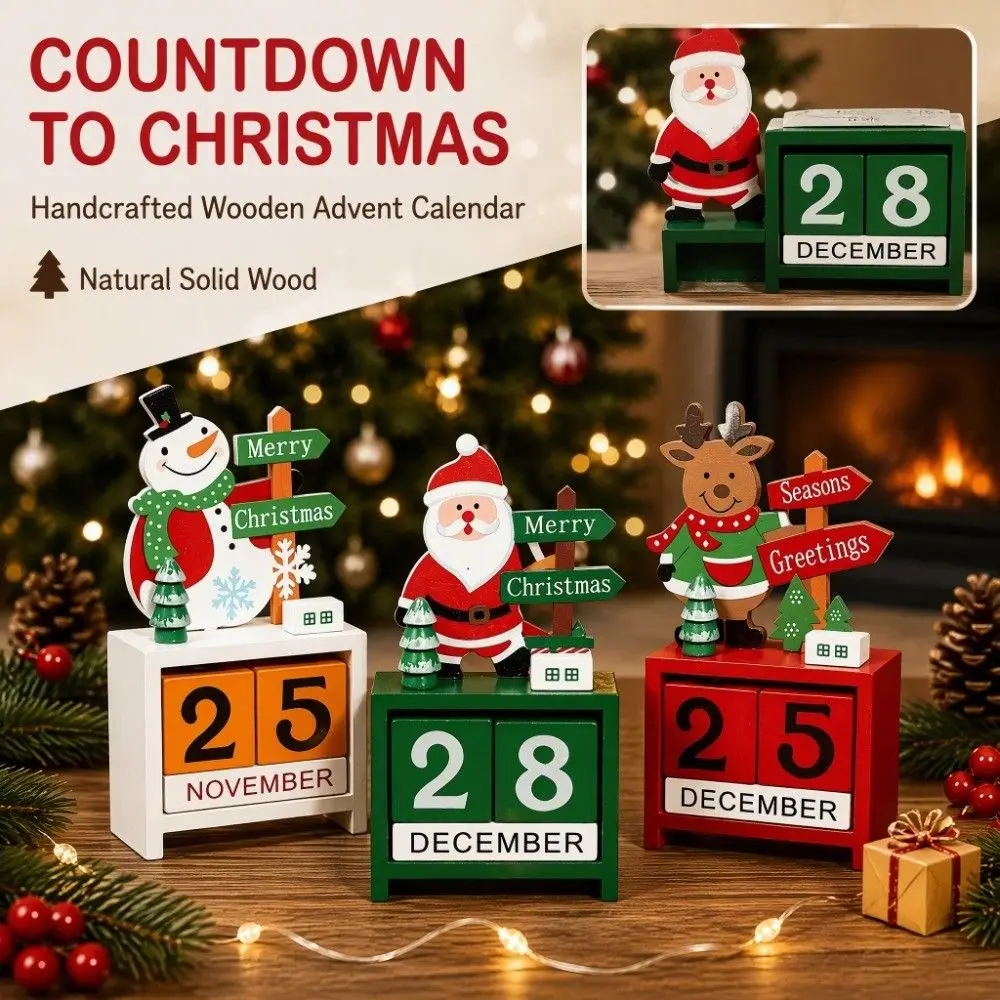 Countdown Christmas Winter Wooden Ornament Reindeer Merry Christmas Party Table Centerpiece Creative Cute Santa Claus Sculpture