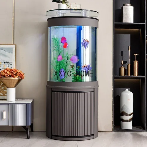 

Semi-Circular Fish Globe Living Room Medium and Large Household Floor Wall Hot Bending Glass Bottom Filter Ecological Aquarium