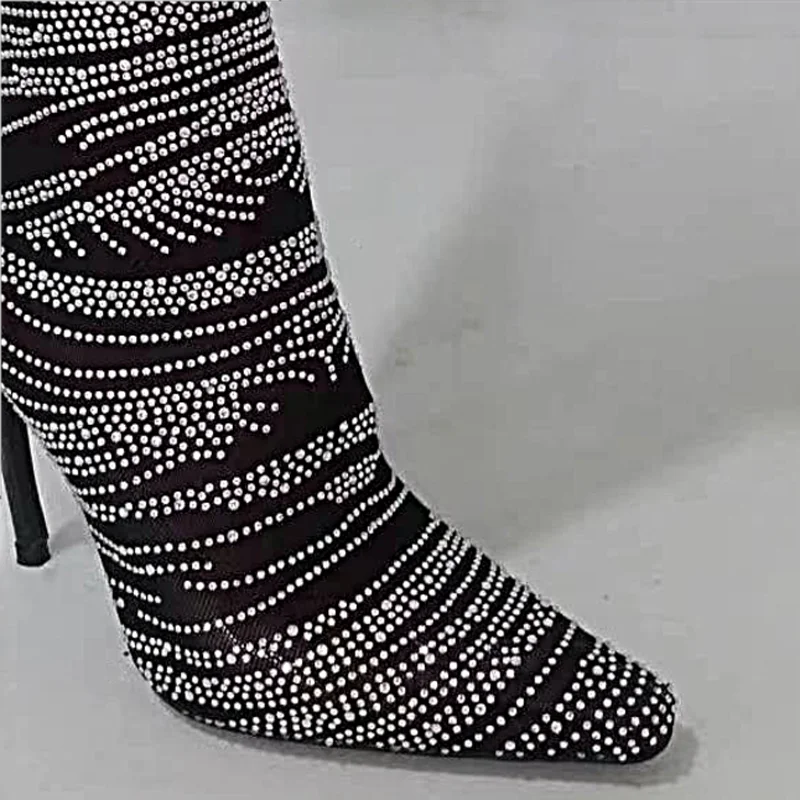 Women Stretch Diamonds Short Sock Boots Summer Fashion High Heels Shoes Slip On Soft Breathable Ankle Boots